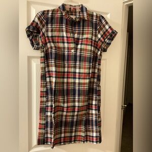 J. Crew Multicolor Plaid Button-Up Shirt Dress — Red, Navy & Green